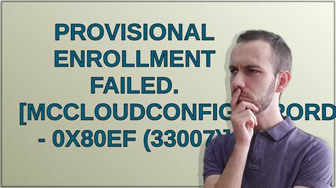 Provisional enrollment failed - Sep 6, 2018 · Provisional Enrollment failed. The cloud configuration server is unavailable or busy. [MCCloudConfigErrorDomain – 0x80EF (33007)] I've done a few Google searches on it, but am still coming up short on answers. Again, I'm following all the same steps and profiles that have previously worked with other iPhones that have successfully enrolled/etc. 
